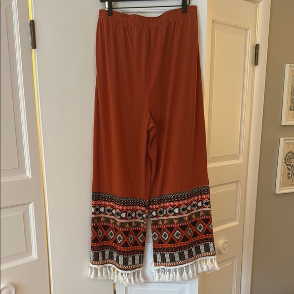 SHEIN Maternity Bohemian Rust Wide-Leg Pants with Fringe size Medium - Picture 2 of 3